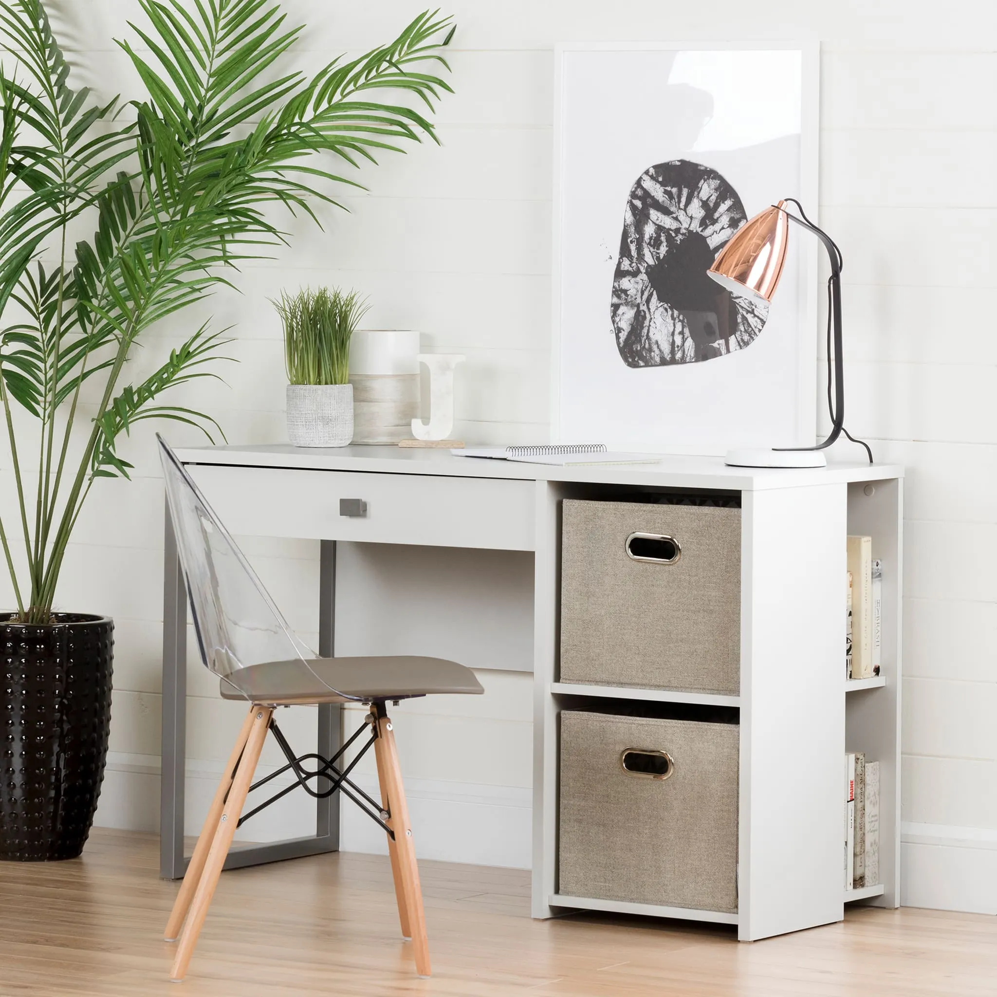 South Shore Chaise de Bureau Style Eiffel - Annexe Gris clair