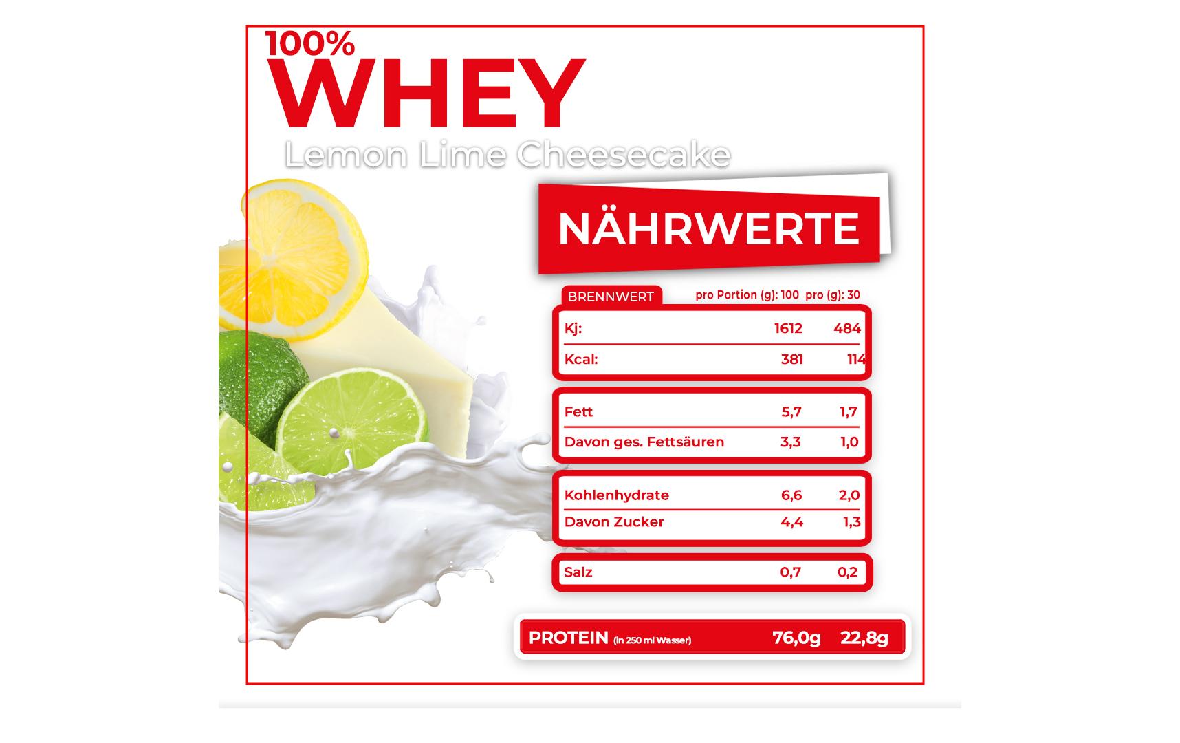 Pulver Whey Protein 100% Lemon-Lime-Cheesecake 2270 gGut lösliches Whey Protein Pulver