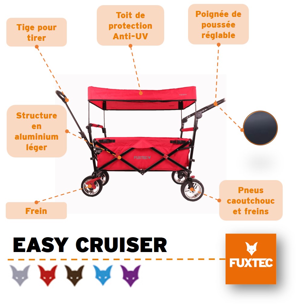 Chariot de jardin pliable rouge - easy cruiser - transport charge 75 kg