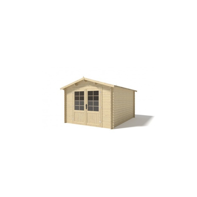 Abri de jardin en bois - 3x4 m - 21 m2 + terrasse avec balustrade et avant-toit en bois