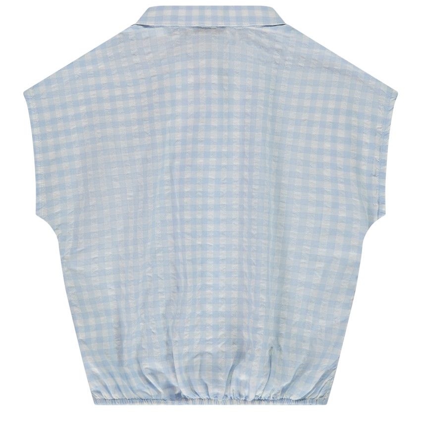 Chemise manches courtes à nouer imprimé vichy pour fille - Bleu
