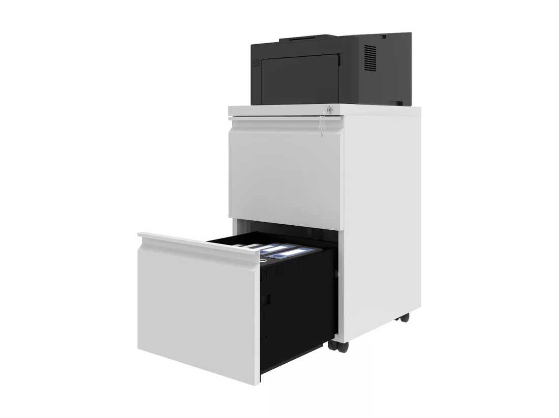 2 Tiroirs Caisson de Bureau - Métal Caisson - Caisson de Rangement avec roulettes pour Dossiers Suspendus - Blanc - 51 x 39 x 71cm