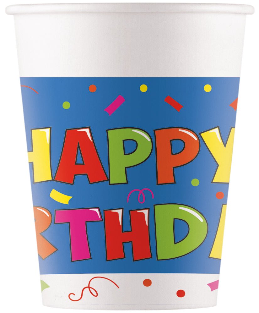 Happy Birthday Beker Gekleurd 200ml 8st