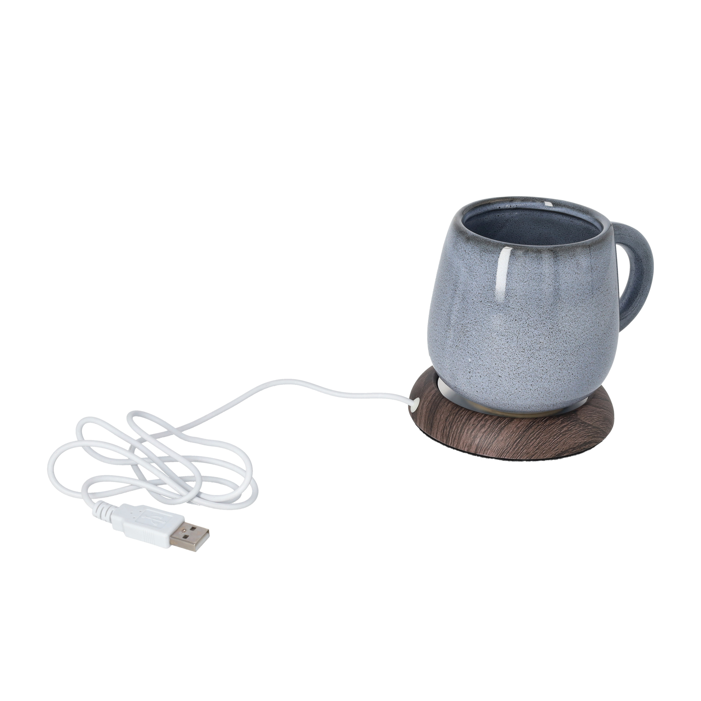 Mini Tassenwärmer Heizplatte im Holz Look mit USB Anschluss für PC / Laptop - Nussbaum