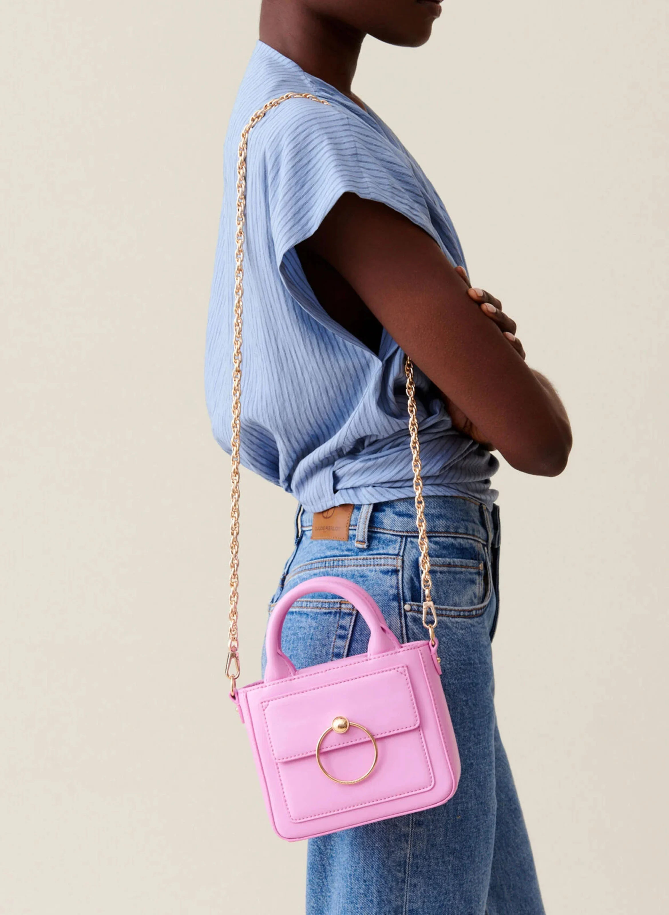 Mini sac bandoulière en cuir lisse| Rose