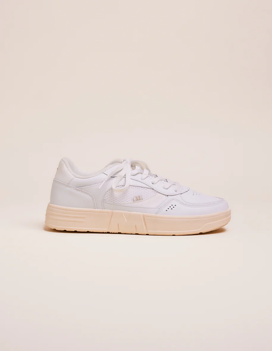 Baskets basses Aimé - Cuir recyclé et suède vegan blanc et gris clair