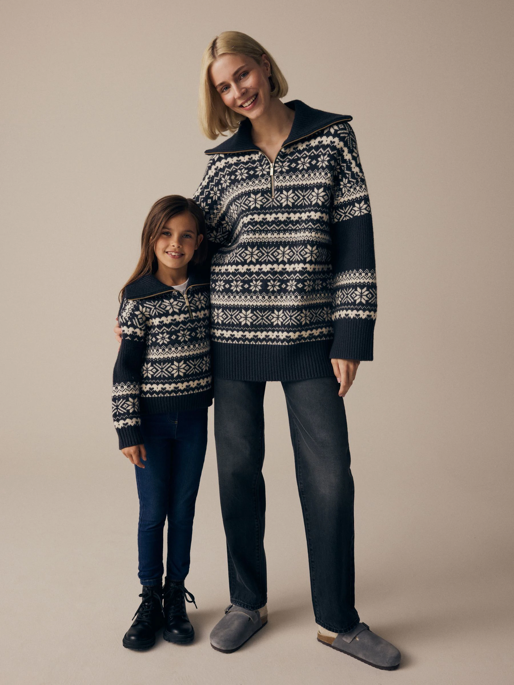 Zwart/wit - Bijpassende familie kersttrui met fair isle-motief voor kinderen (3-16jr)