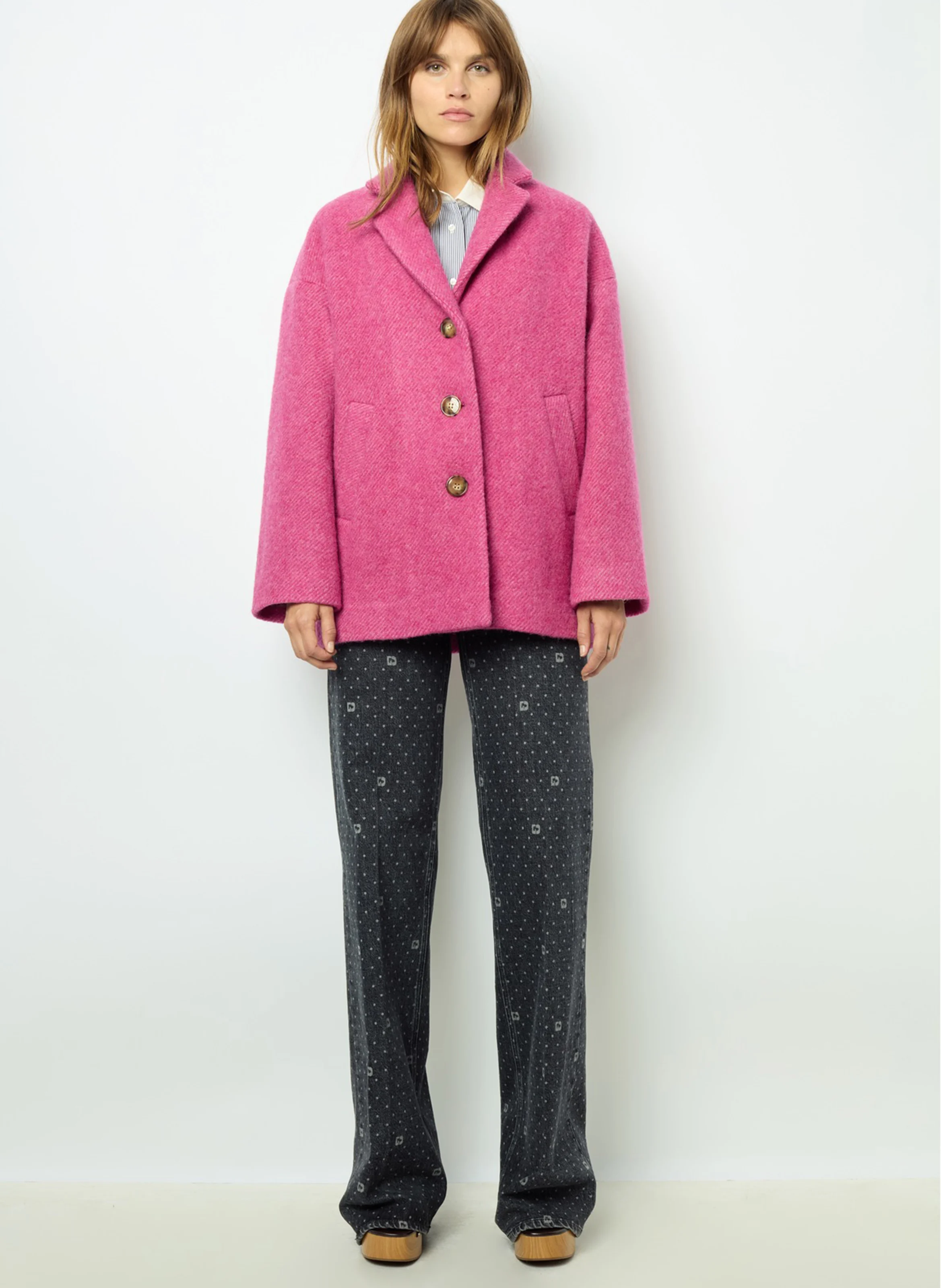 LINETTE - Manteau oversize en laine vierge | Rose