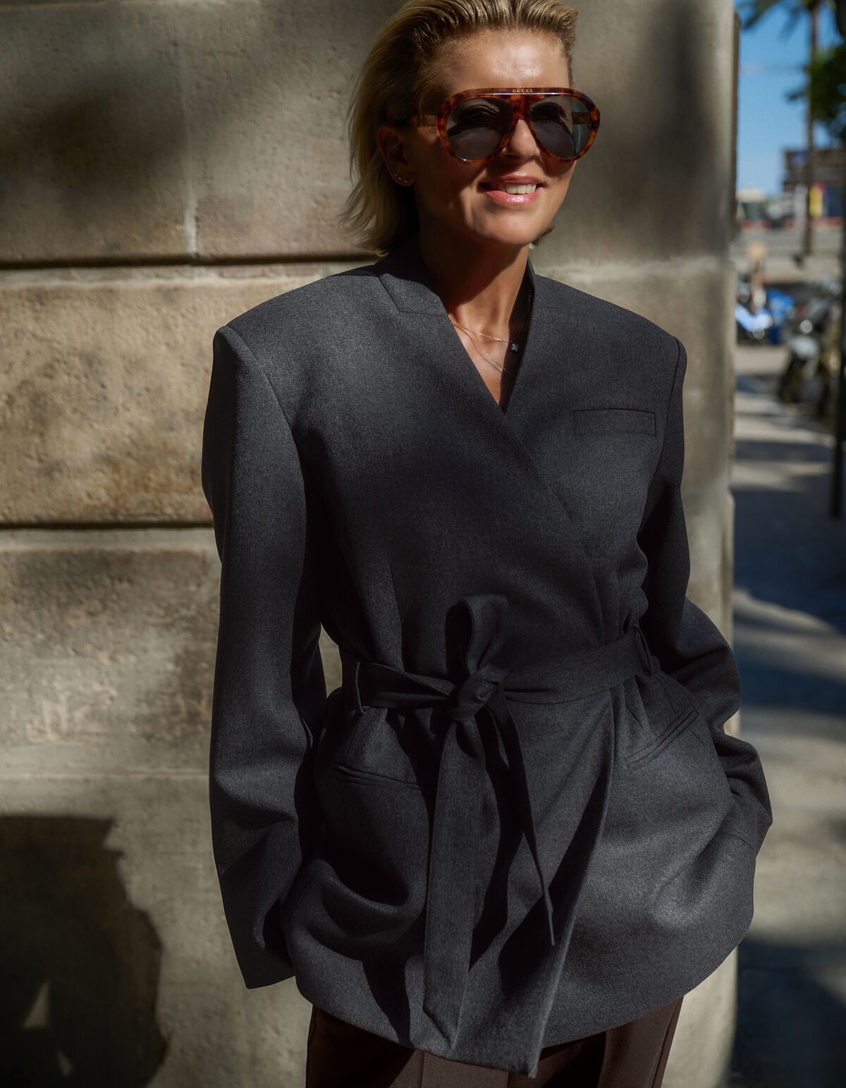 Oversized Wrap Blazer Donkergrijs By Lonneke