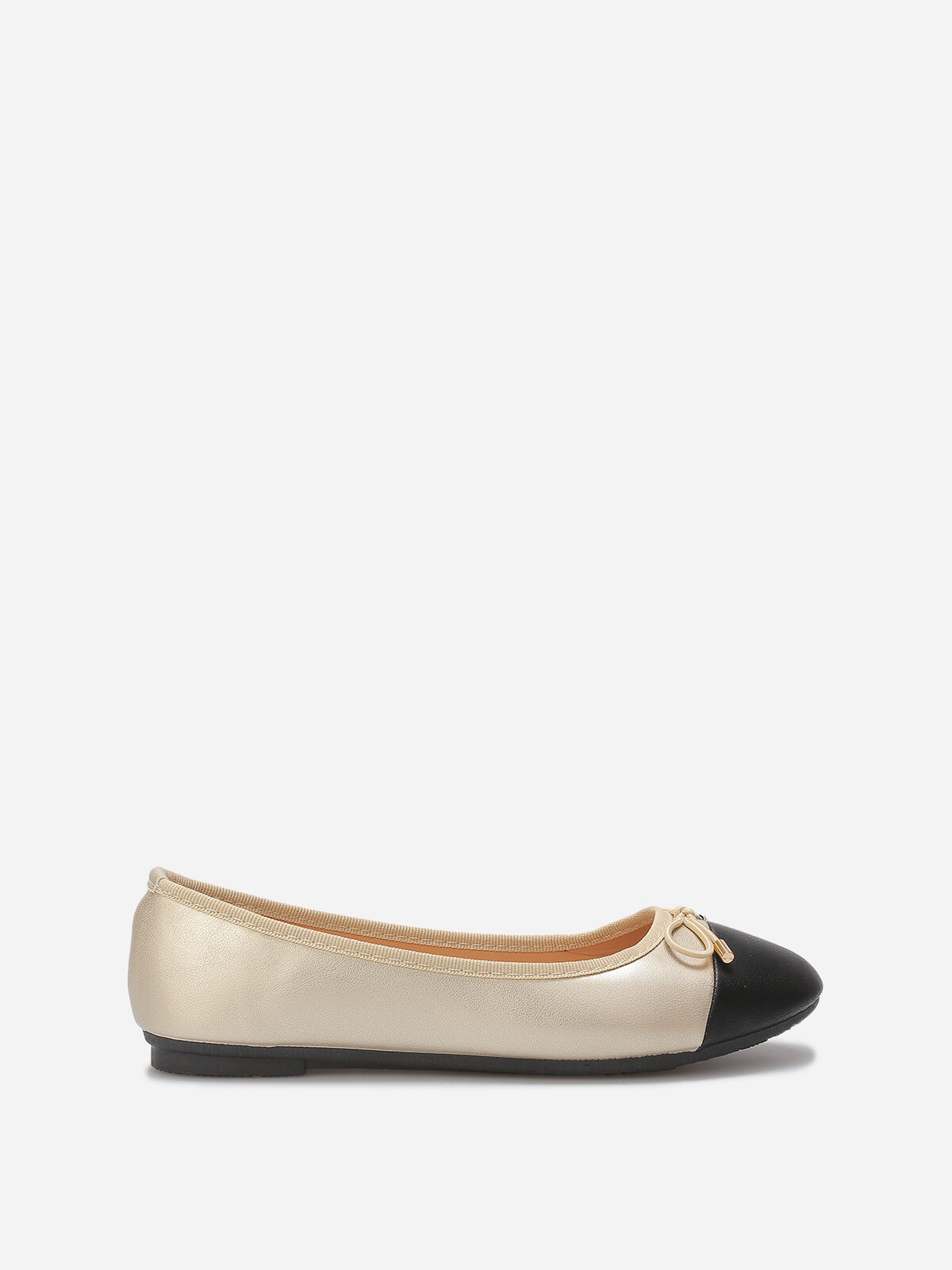 Ballerines bicolore avec nœud- Doré