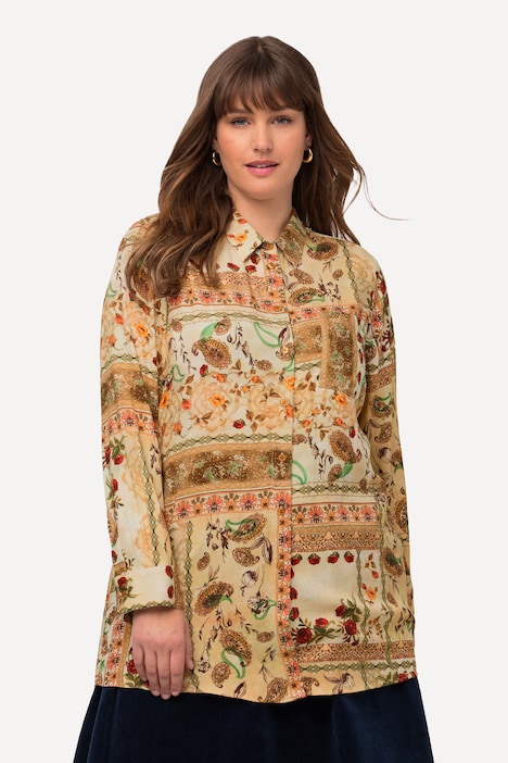Hemdbluse, Patchdruck, Hemdkragen, Langarm
