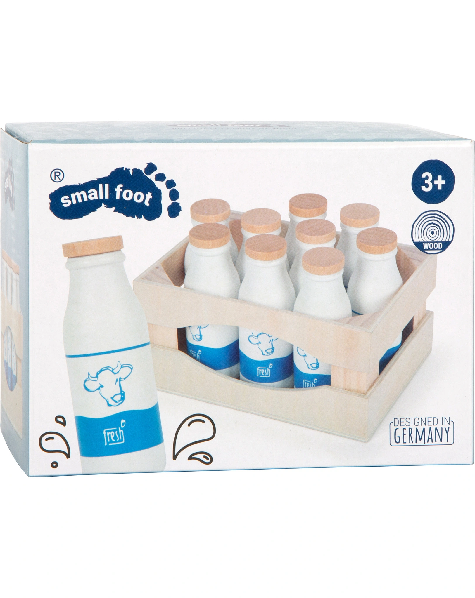 Kaufladen-Zubehör FRESH - MILCHKISTE aus Holz 11-teilig