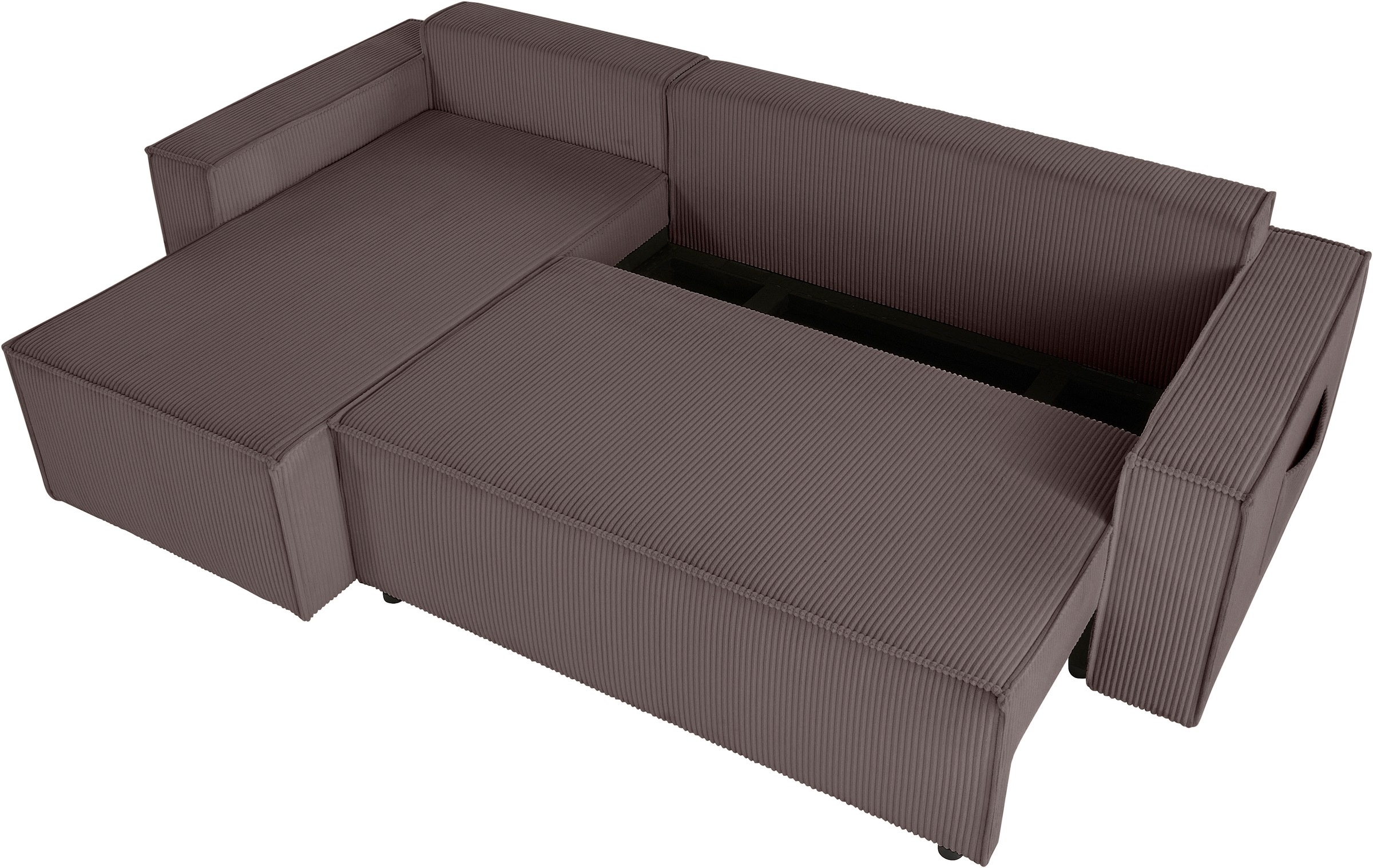 GOODproduct Ecksofa »CASSI, 241cm, L-Form, Schlafsofa, Bettkasten, Boxspringfederung, Cord« Schlaffunktion (133/200) ,Bettkasten, Recamiere links/rechts, Cord