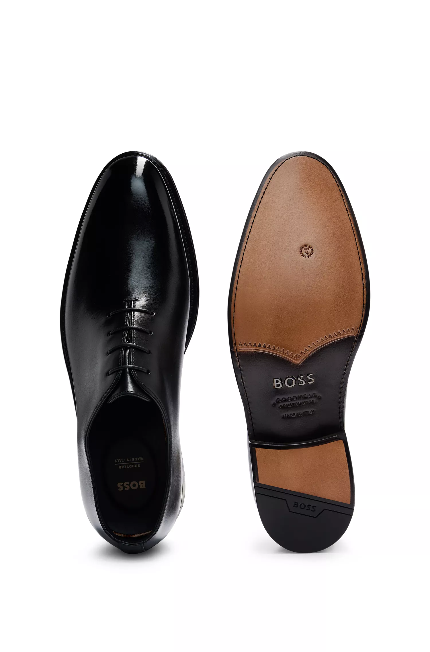 Sapatos Oxford BOSS em couro preto com efeito polido