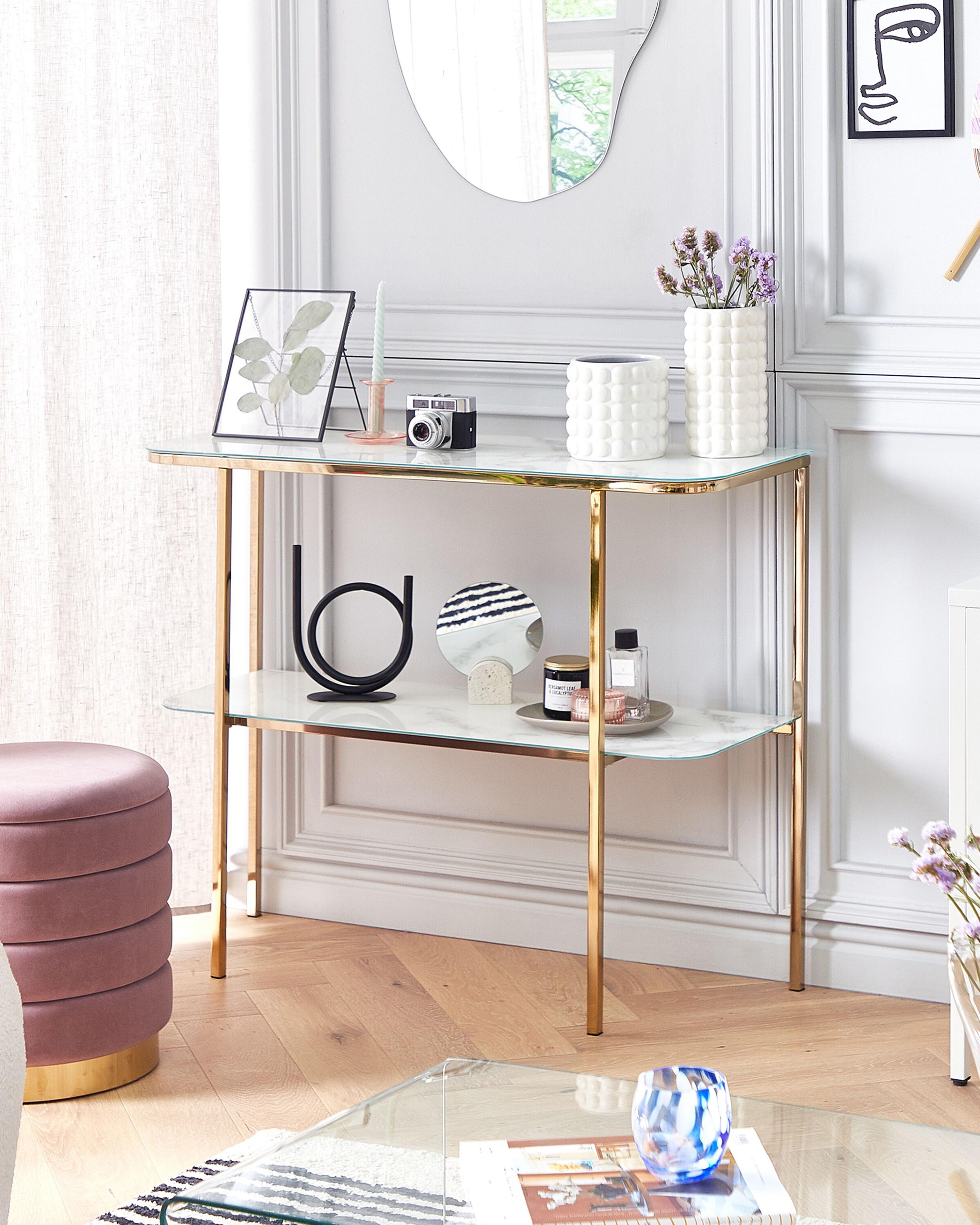 Sidetable CALVERT Veiligheidsglas Marmer/goud