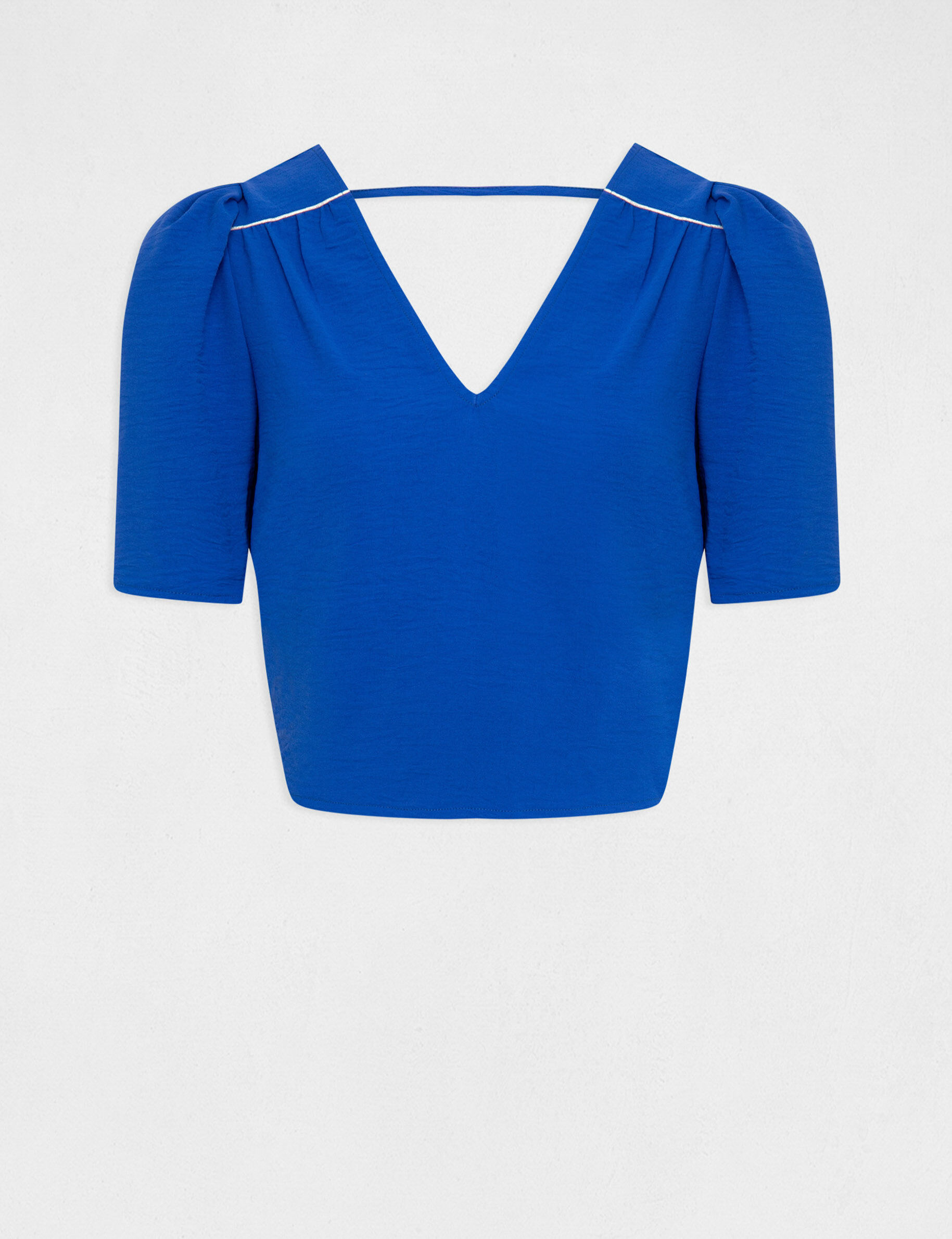 Blouse manches courtes dos ouvert bleu electrique femme - bleu_electrique