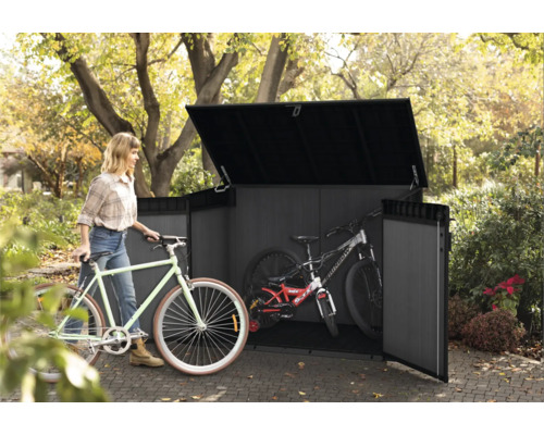 Keter Cortina Mega Evotech 3 x 240 l vuilnisbak/fietsengarage inclusief gasveren, 190,5 x 109,3 x 132,5 cm, antraciet