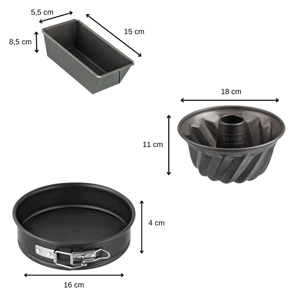 Set de 3 mini moules à cake, charnière et kouglof Spécial Mini Zenker