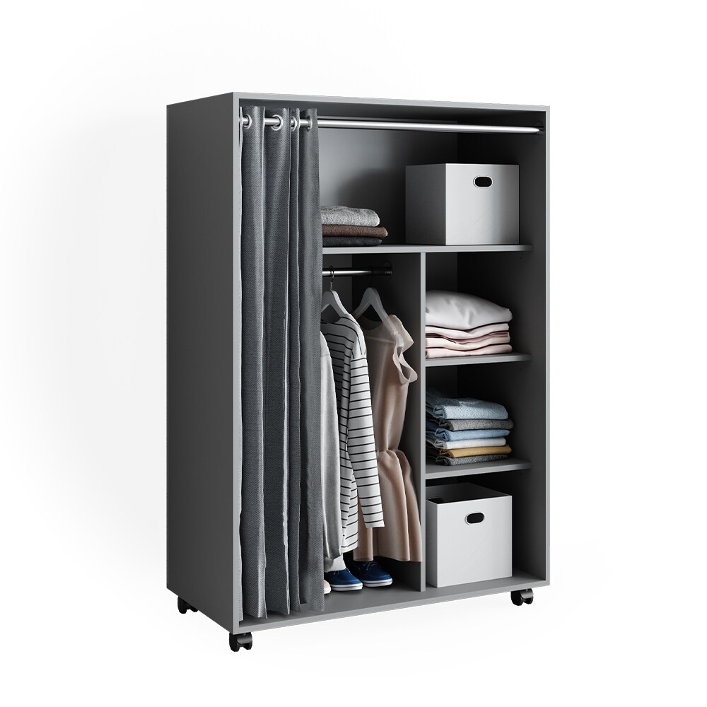 Vicco mobiler Kleiderschrank Dielenschrank Garderobe Doros Grau 100 x 147 cm offen rollbar