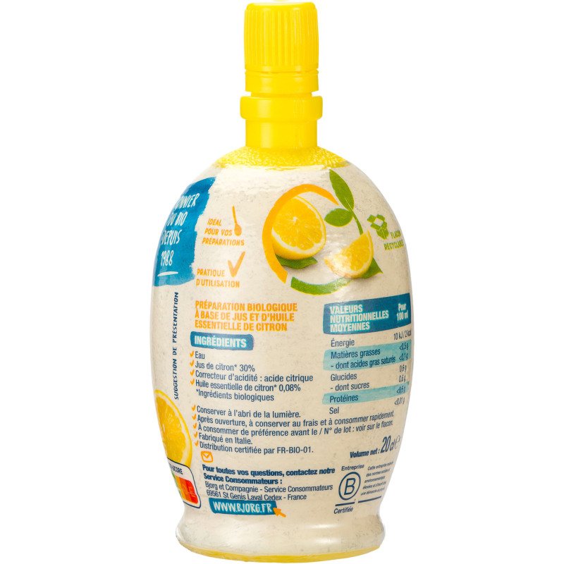 Jus de citron bio Bjorg  - Bouteille de 20 cl