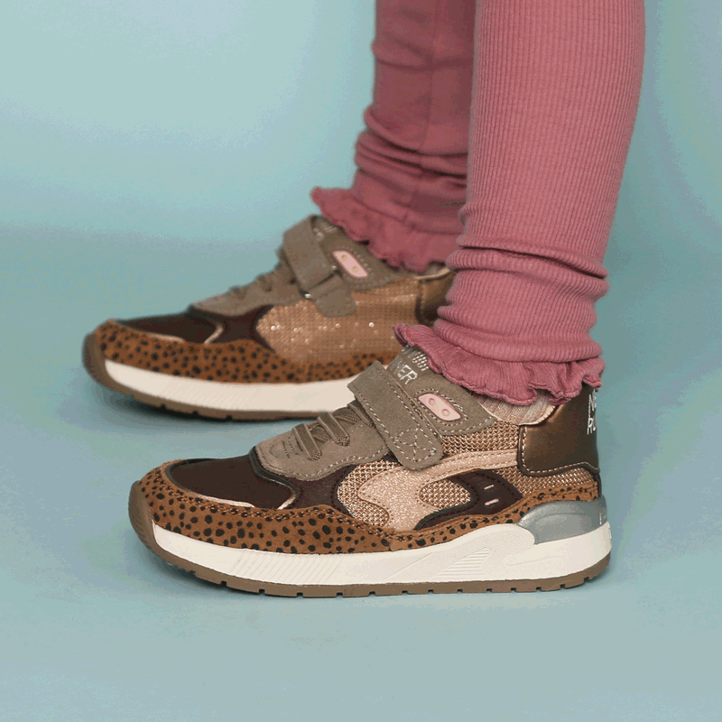Shoesme metallic bronzen sneaker met dotjes Mesh, Metallic, Microfiber nubu