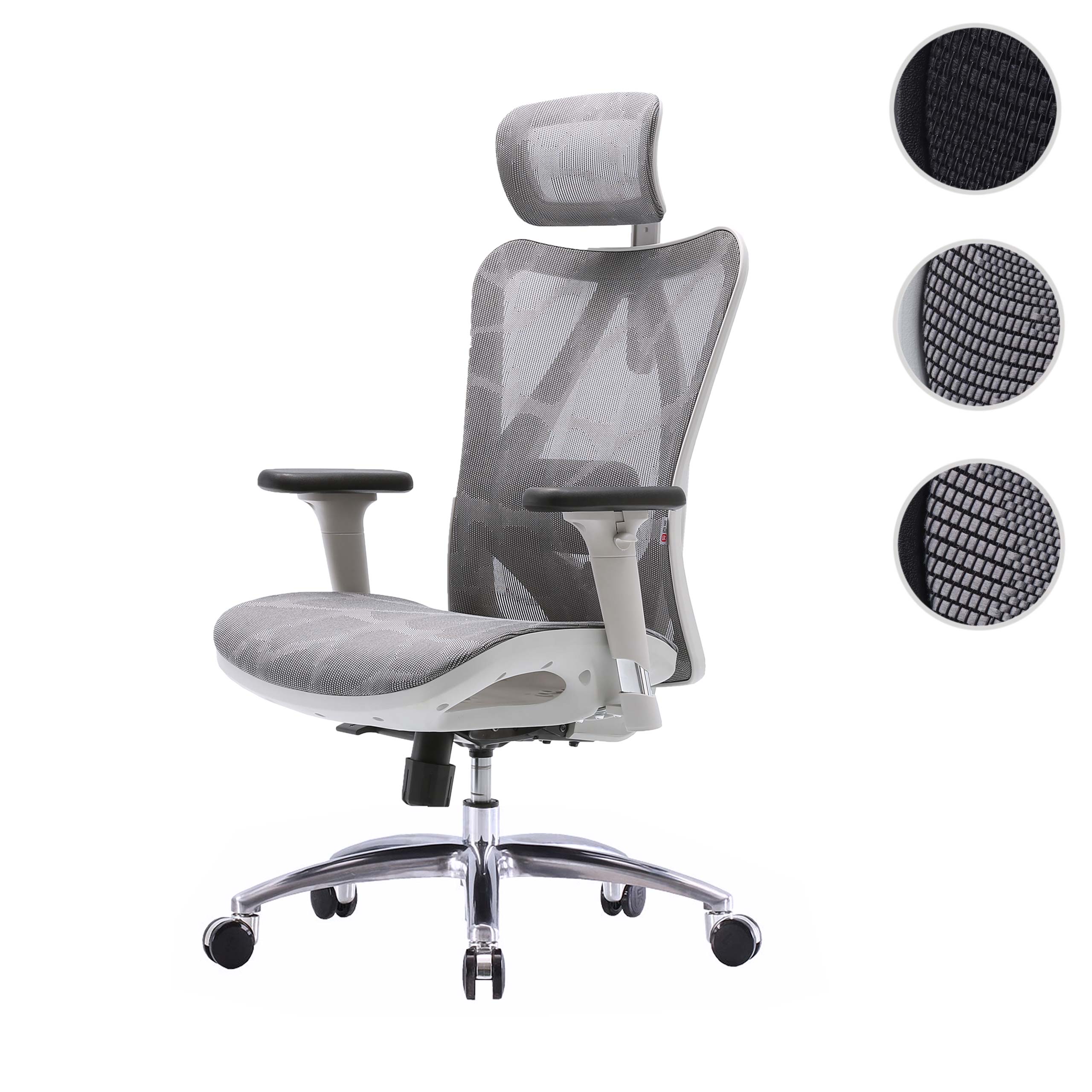 Bürostuhl MCW-J87, Schreibtischstuhl, ergonomisch verstellbare Armlehne 150kg belastbar ~ Bezug grau, Gestell weiß