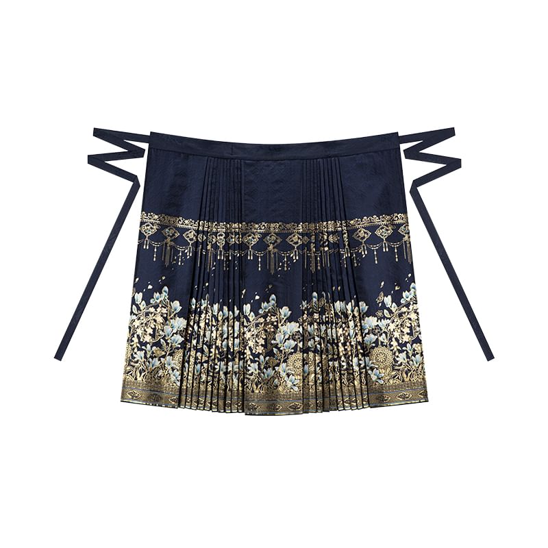Keiko Girl - Pofmouw Hanfu Top met print / Hoge taille bloemenprint geplooide midi Ma Mian rok / Set