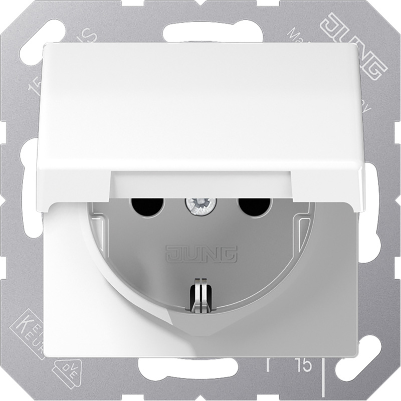 Jung AS500 wandcontactdoos RA m/deksel inbouw Glanzend wit