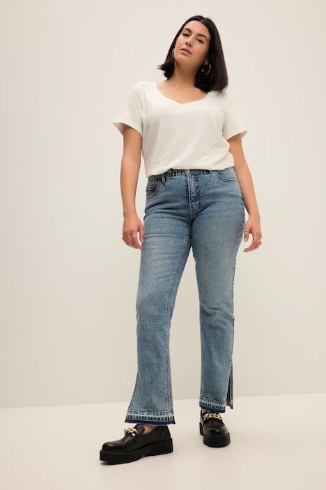 Jeans, Straight Fit, Fransensaum, Schlitz außen, 5-Pocket