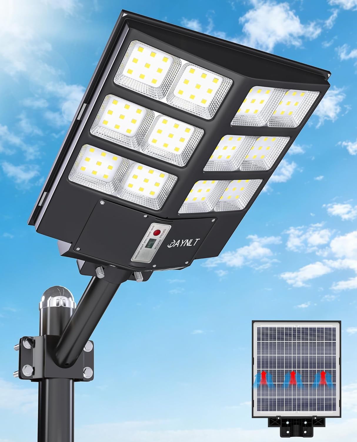 JAYNLT 1000W Solar Straßenlaterne für Außen, 6500K Solarlampen mit Bewegungssensor, Flutlicht Dämmerung bis Morgengrauen, IP67 Solar Wegeleuchte im Freien für Gärten Garage, Hof