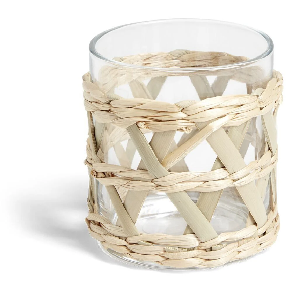 Verre bas transparent avec raphia Ø8xH9cm