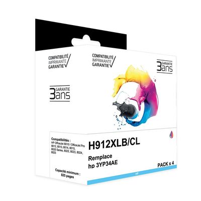 Cartouche compatible HP 912XL - pack de 4 - noir, jaune, cyan, magenta