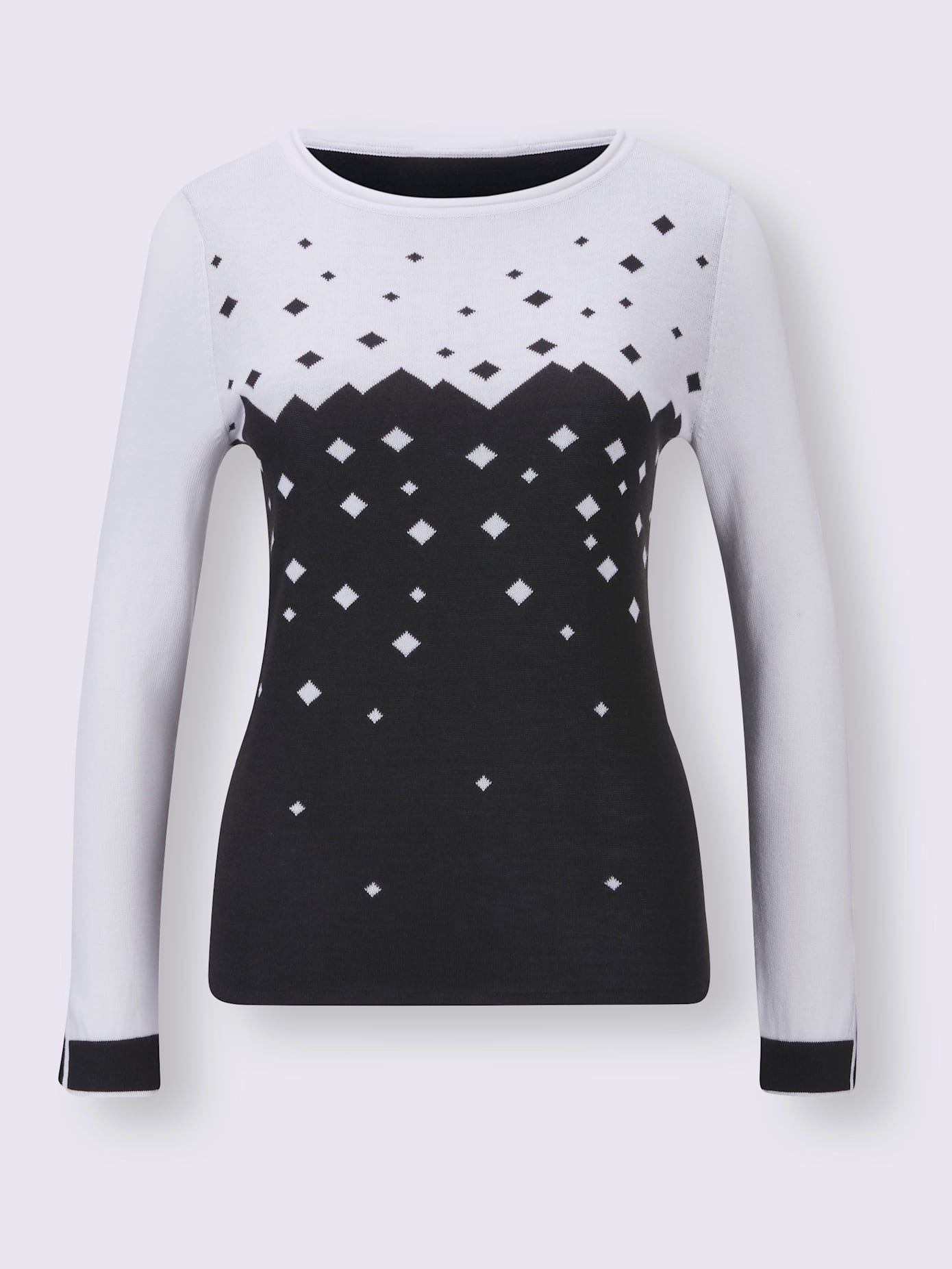 Pull motif jacquard couleur contrastée manches fendues col rond