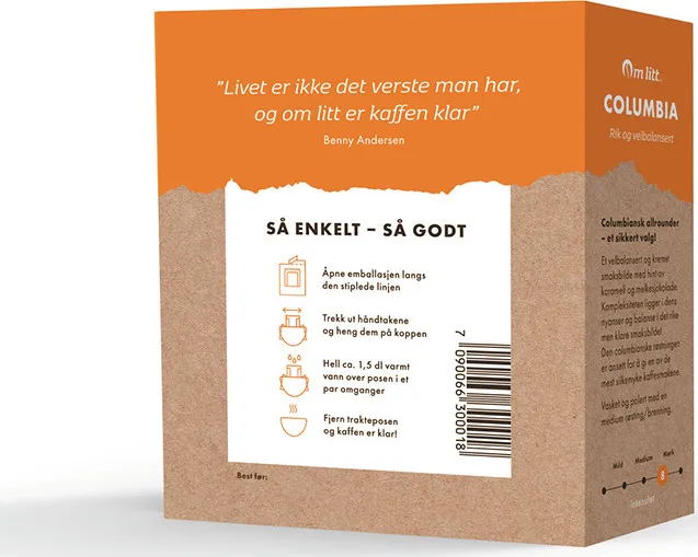 Om Litt Colombia Kaffe Filter Medium Brent/røsted