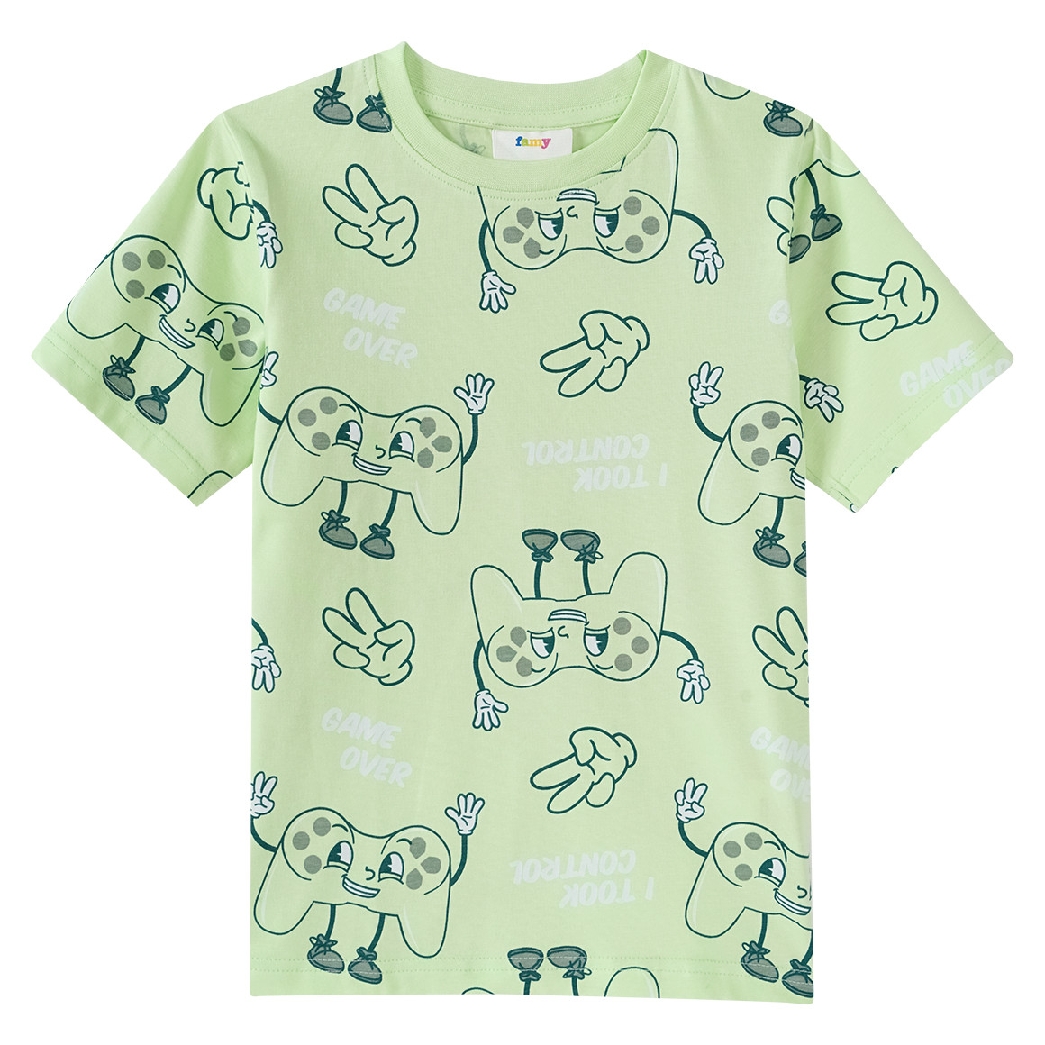 Famy 3 Jungen T-Shirts mit Gaming-Prints dunkelgrau / dunkelgrün / hellgrün