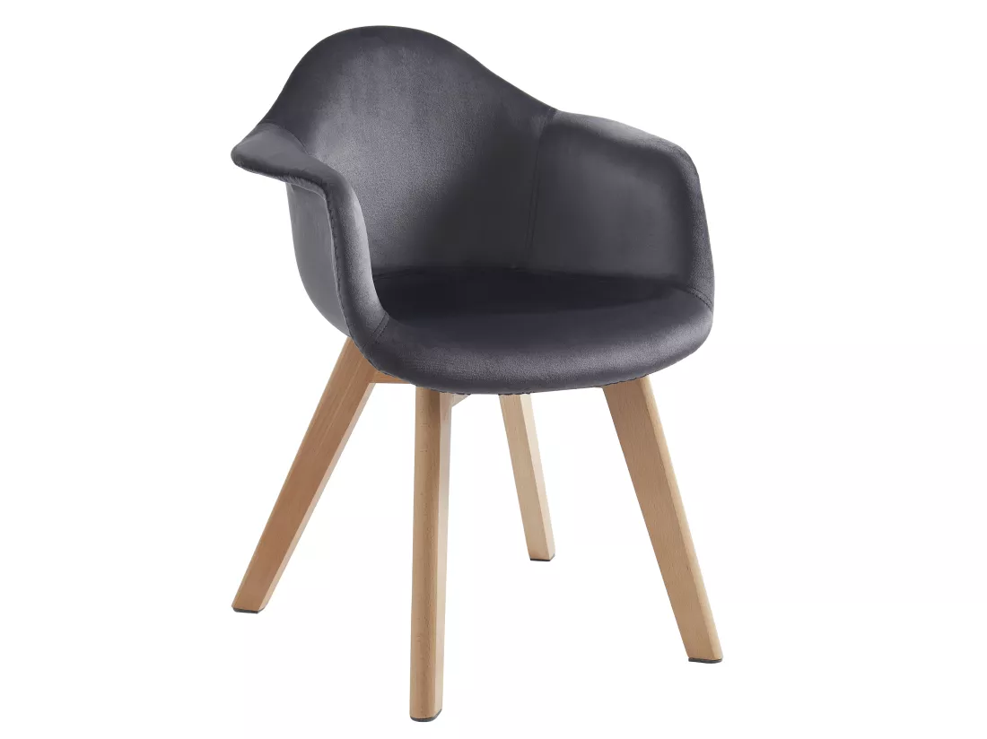 Lot de 2 chaises enfant avec accoudoirs en velours et hêtre - Anthracite - POUPINETTE