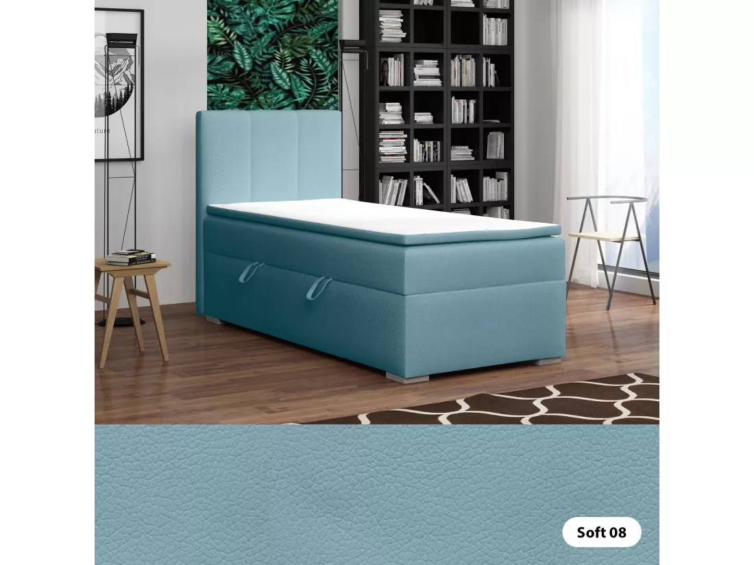 LIT SIMPLE avec tiroir de rangement et surmatelas, côté gauche Monaco Mini 100x200 cm, Soft 08 (Bleu pastel)