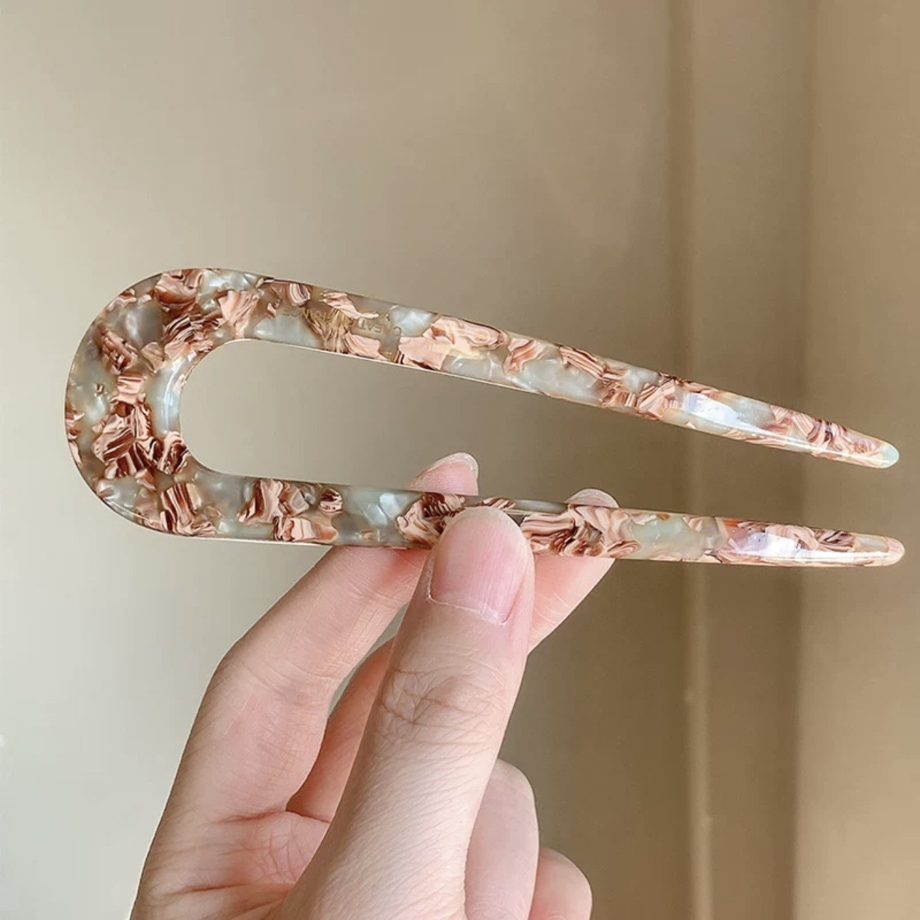 (13cm) Haarnadel French Twist Haargabel Vintage Marble Dutt Haarschmuck Accessoire - Braun