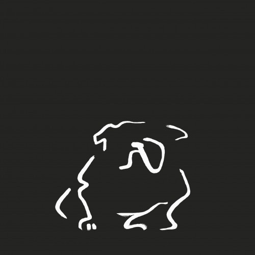 Ilustração de um buldogue em formato A4 na cor preta.