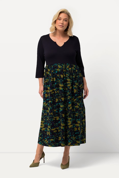 Jerseykleid, Schmetterlinge, Tunika-Ausschnitt, 3/4-Arm