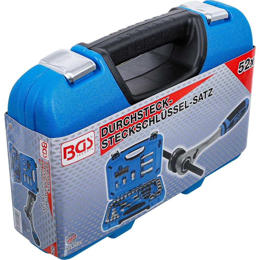 BGS 2181 | Coffret de douilles avec cliquet traversant | Gear Lock | 4,5 à 25 mm | 52 pièces : Bricolage