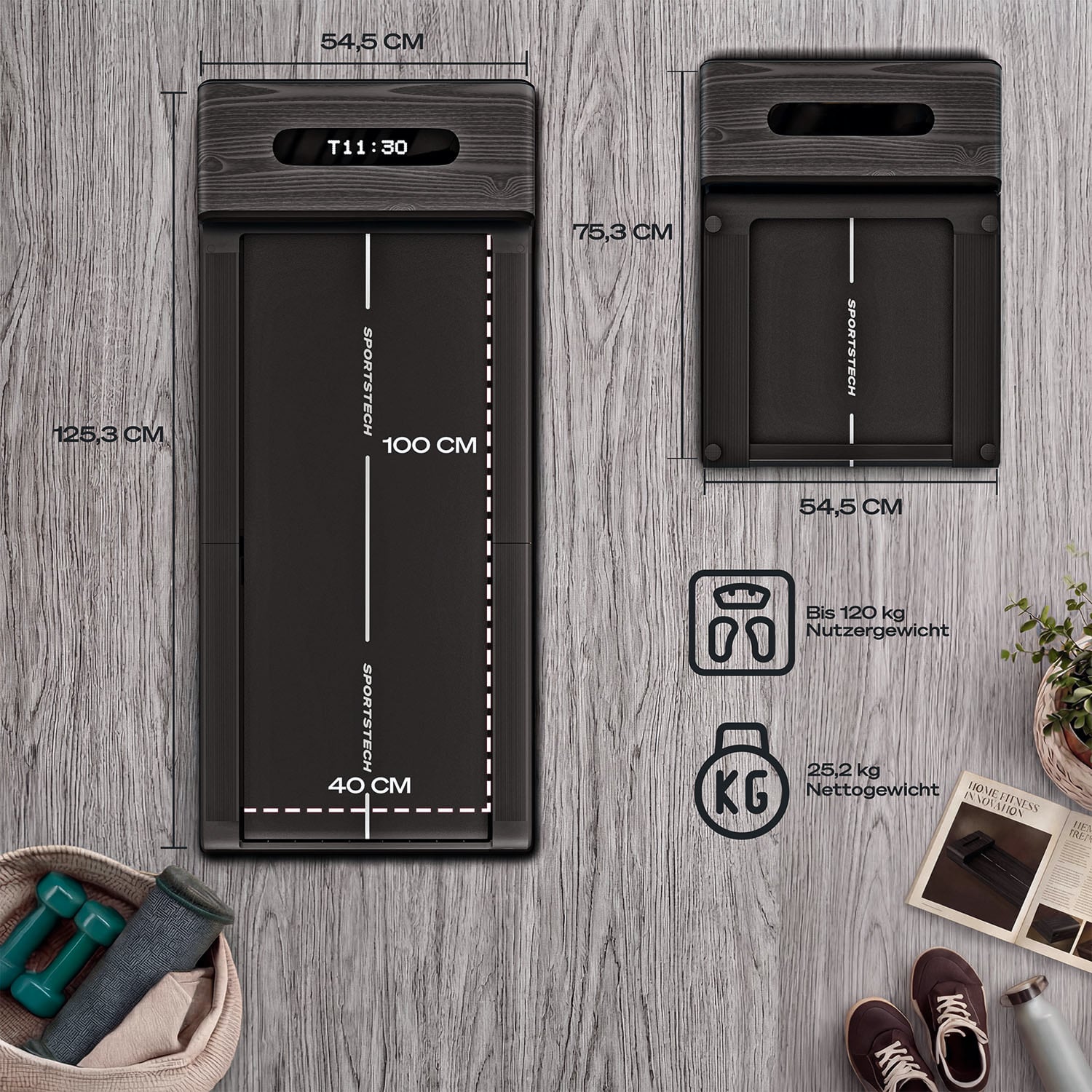WoodPad Pro Laufband grau