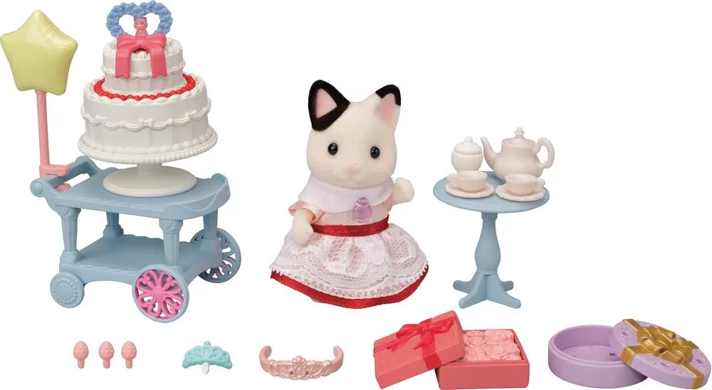 LA FILLE CHAT BICOLORE ET SON GOUTER D’ANNIVERSAIRE - SYLVANIAN PERSONNAGES ET TENUES