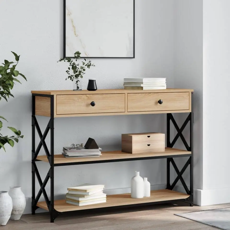 vidaXL - Wandtafel met 2 lades 2 schappen - Sonoma eiken - Hout - 100x28x75 cm