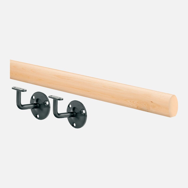 Ronde houten wandleuningset + montagebeugels