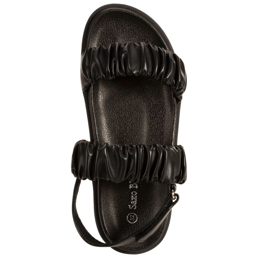 Sandales en simili cuir à grosses brides effet plissé pour fille - Noir