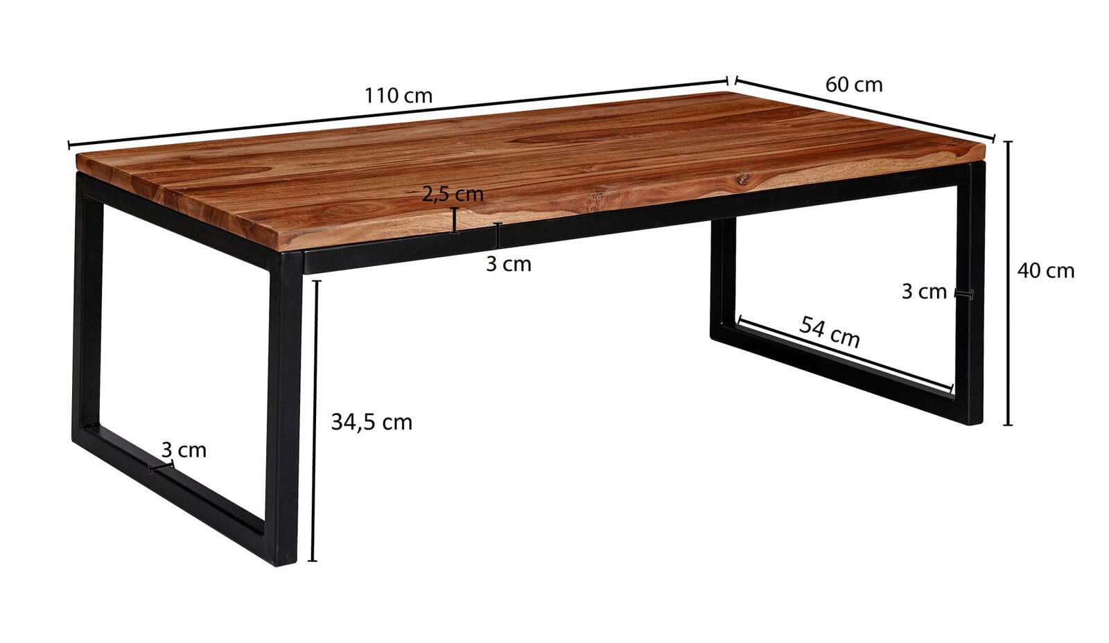 CASAVANTI Couchtisch 110 x 60 cm Schwarz/ Sheesham massiv