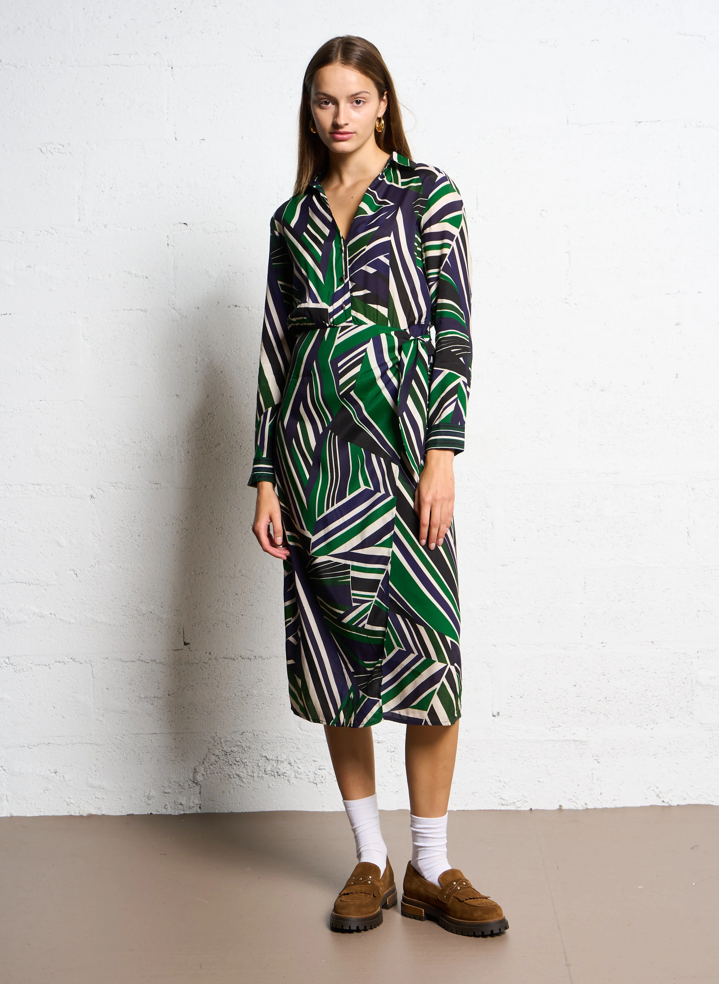 RHEDA - Robe longue col chemise imprimée | Multicolore
