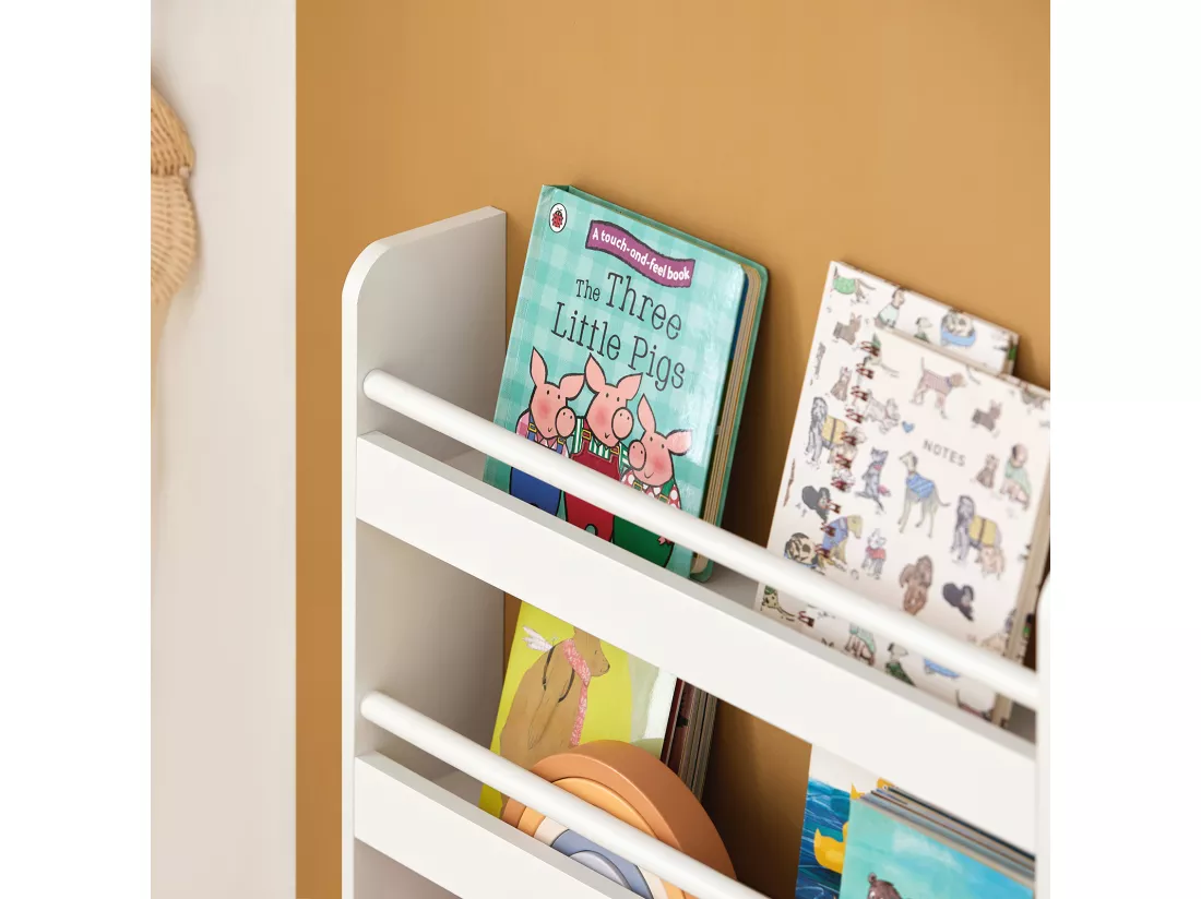 Bibliothèque Murale Étagère à Livres Enfants Étagère de Rangement avec 4 Étages, KMB08-K-W