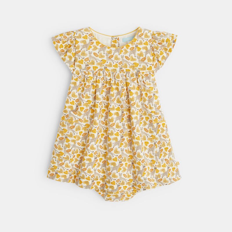 Robe style pointelle animaux ocre bébé fille Blanc